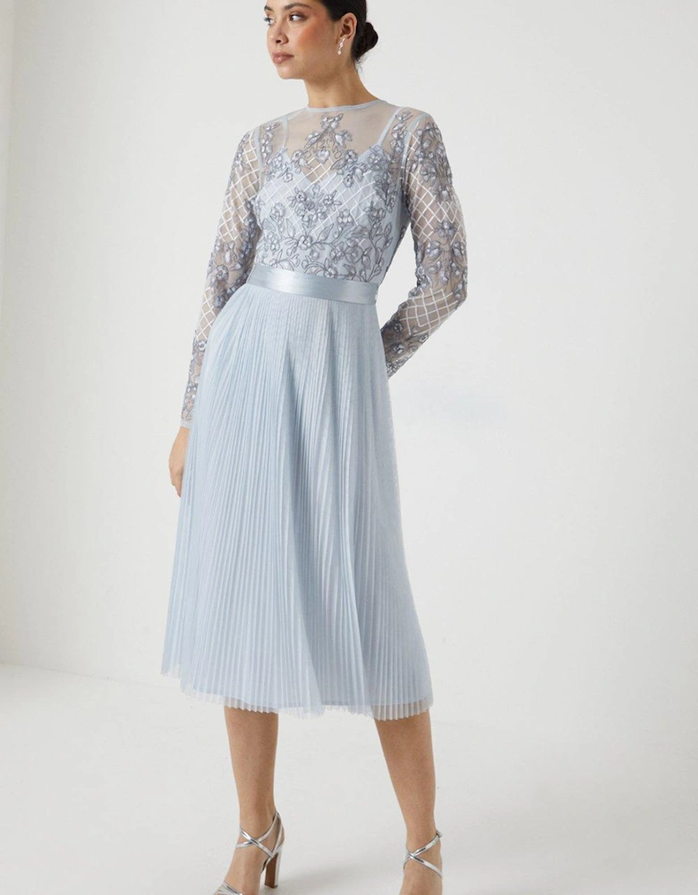 Premium Embroidered Bodice Pleat Skirt Bridesmaids Dress