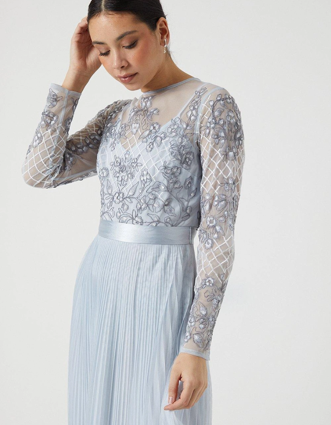 Premium Embroidered Bodice Pleat Skirt Bridesmaids Dress