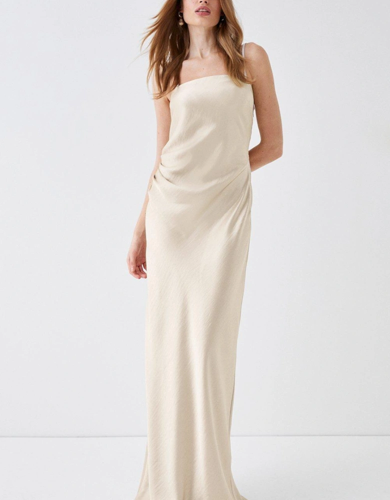 Premium Satin Ruche Bridesmaid Dress With Removable Straps