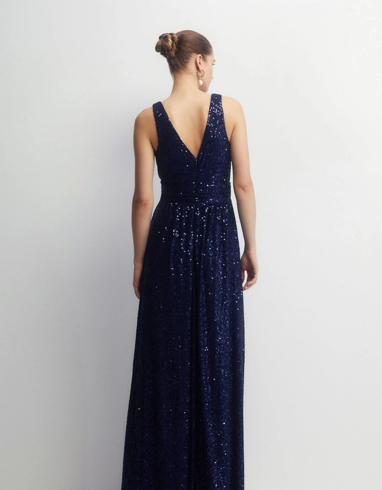 Petite Plunge Sequin Bridesmaids Maxi Dress