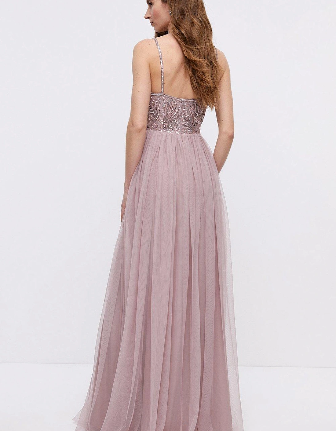 Embellished Bodice Cami Tulle Maxi Bridesmaids Dress