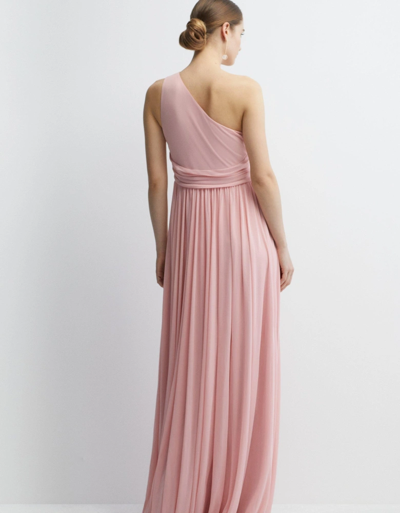 One Shoulder Stretch Mesh Full Skirted Bridesmaids Maxi Dress