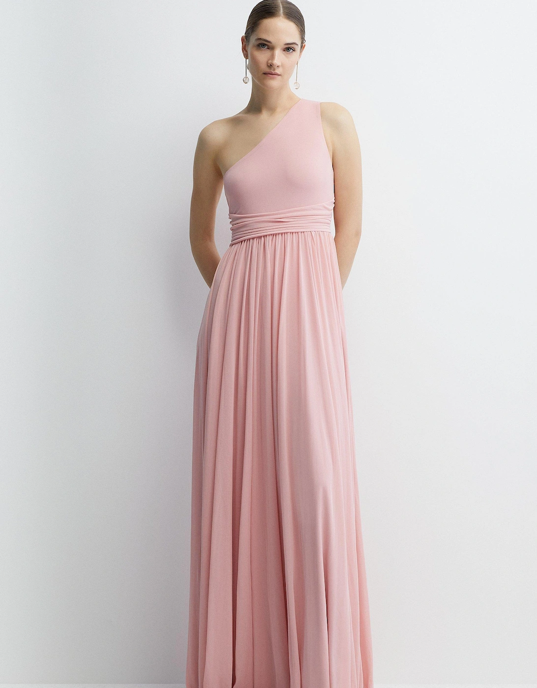 One Shoulder Stretch Mesh Full Skirted Bridesmaids Maxi Dress, 6 of 5