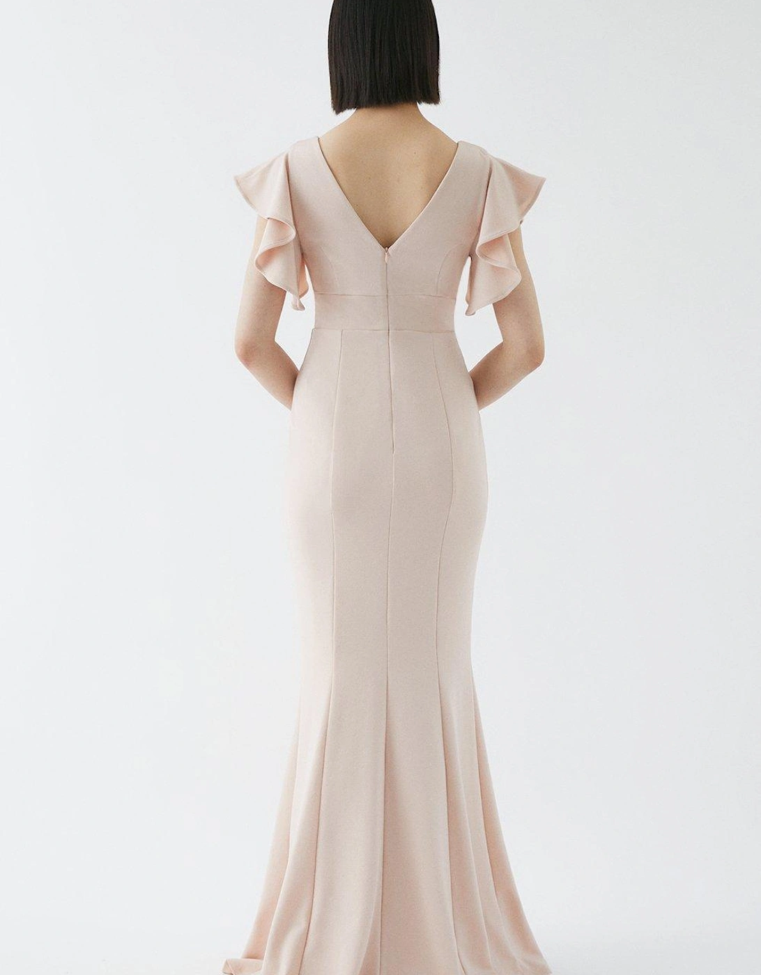 Sculpting Crepe Frill Shoulder Bridesmaids Maxi Dress