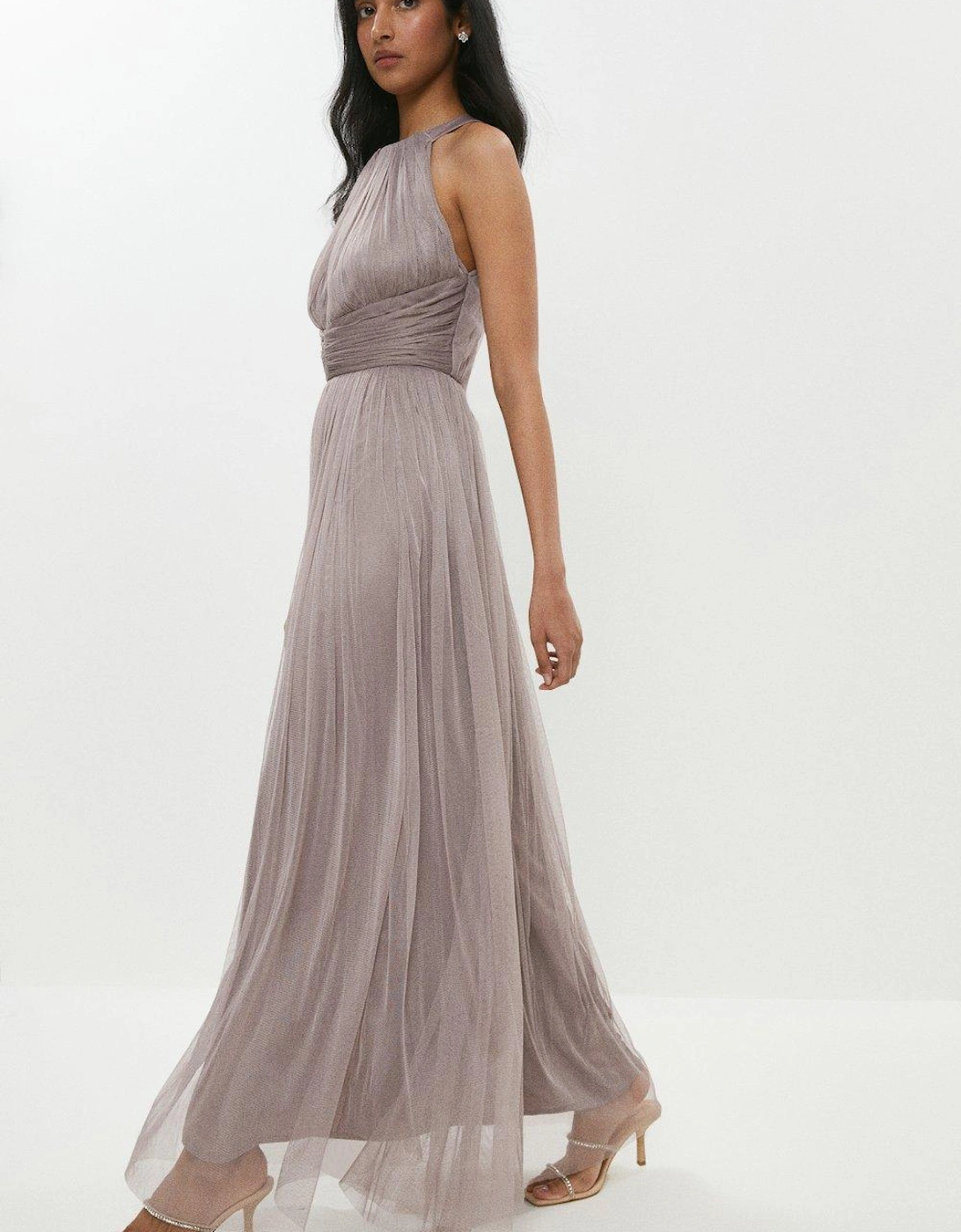 Panelled Ruched Halter Tulle Maxi Dress, 5 of 4
