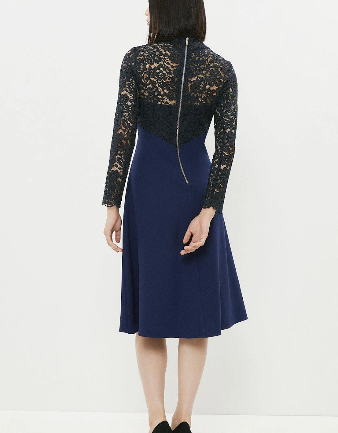 Premium Lace Top Full Skirt Midi Dress
