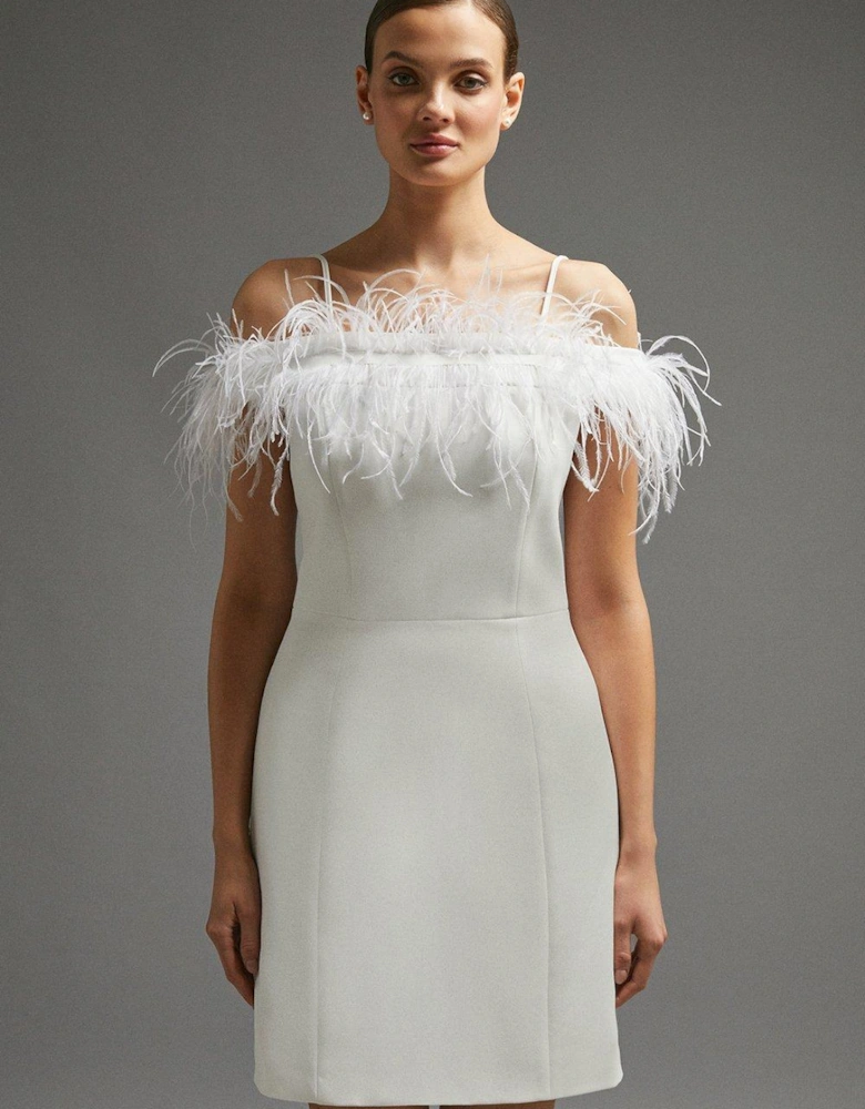 Feather Trim Bardot Mini Dress