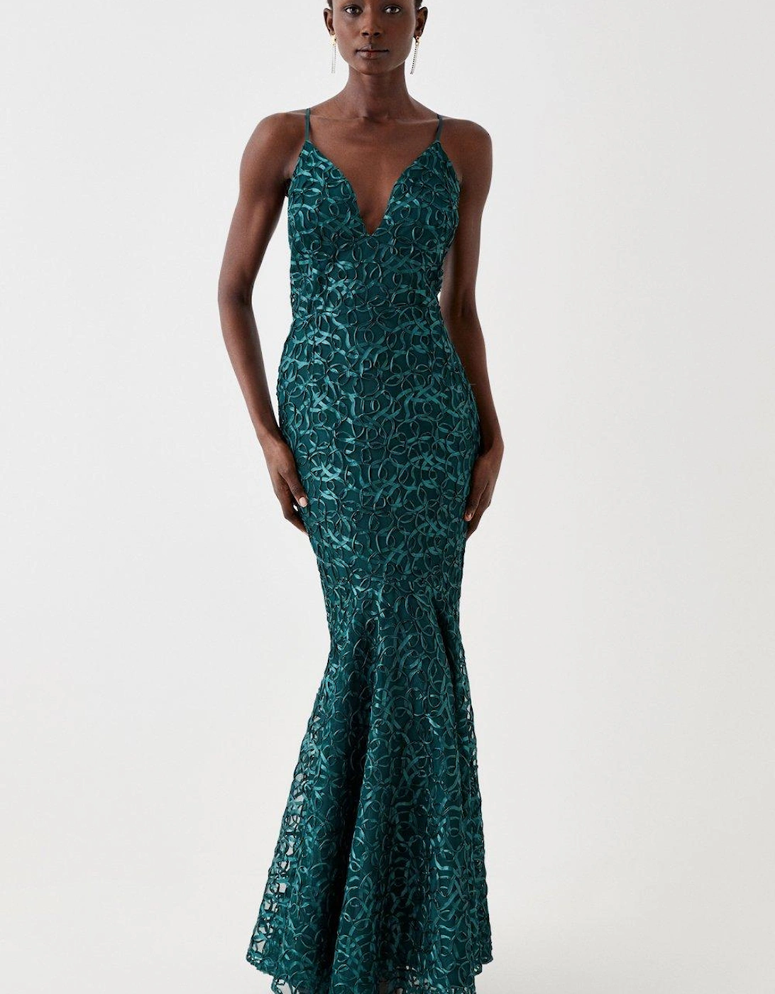 Plunge Neck Bodycon Fishtail Maxi Dress, 5 of 4