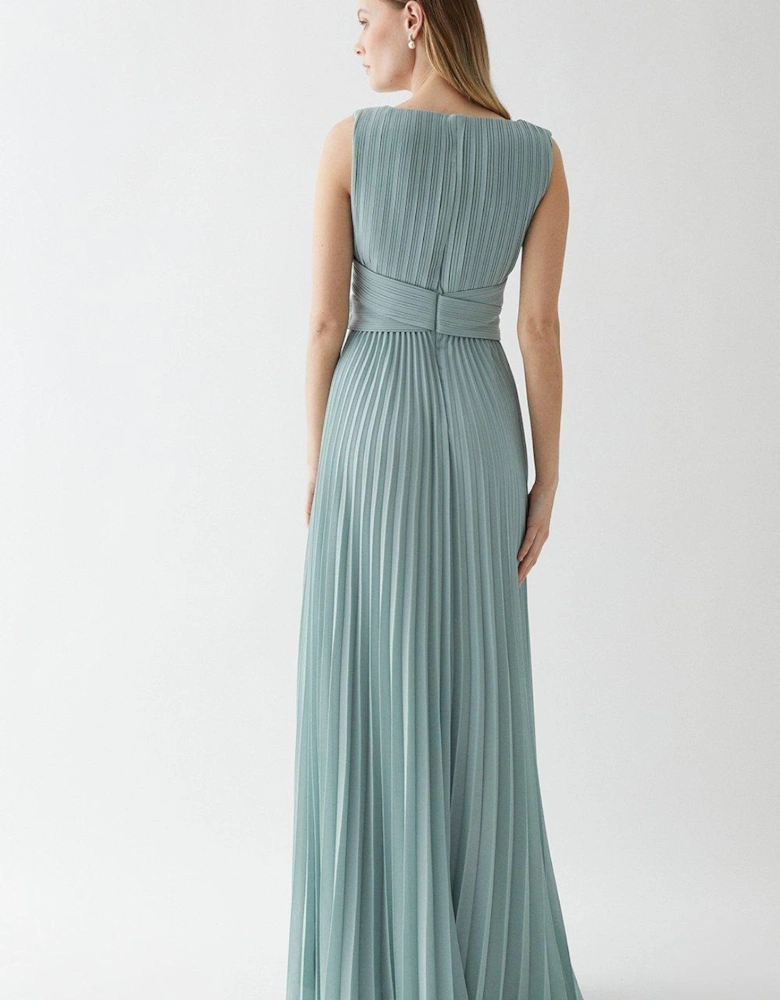 Allover Pleat Waistband Detail Bridesmaid Maxi Dress