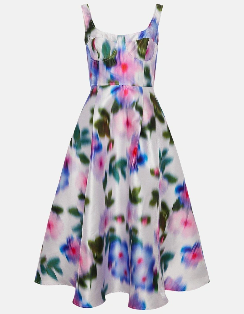 Printed Fitted Bodice Full Midi Dress