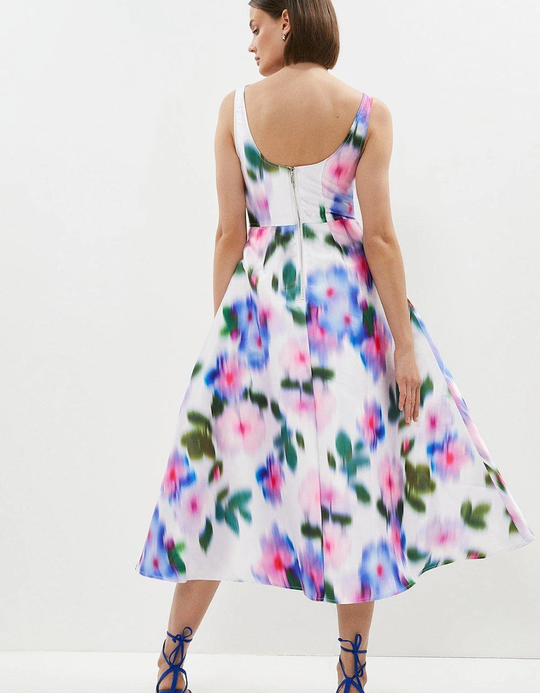 Printed Fitted Bodice Full Midi Dress