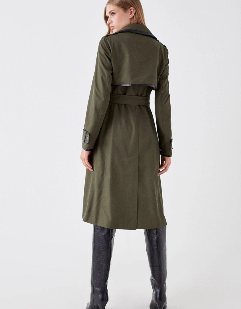 Pu Trimmed Belted Trench Coat