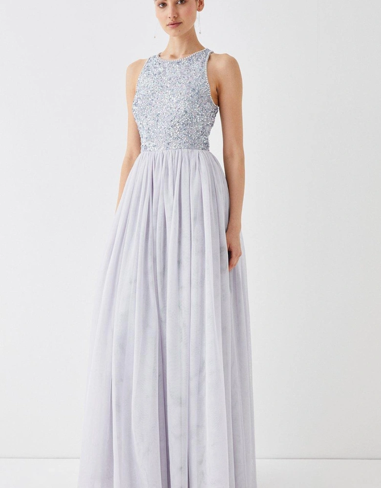 Tulle Embellished Bodice Maxi Prom Dress