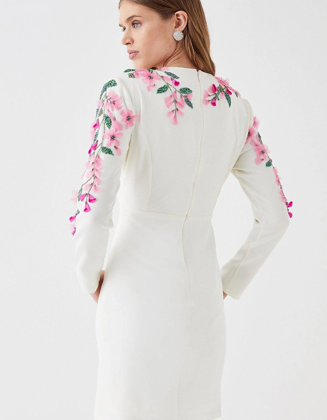 Hand Stitched 3d Floral Long Sleeve Mini Dress