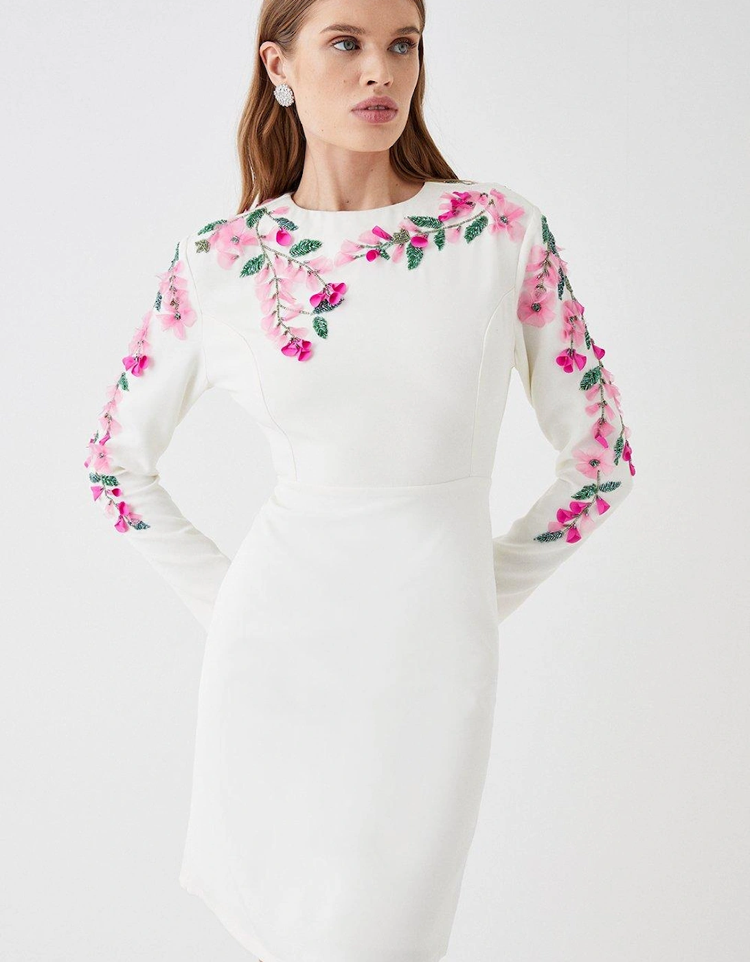Hand Stitched 3d Floral Long Sleeve Mini Dress, 5 of 4