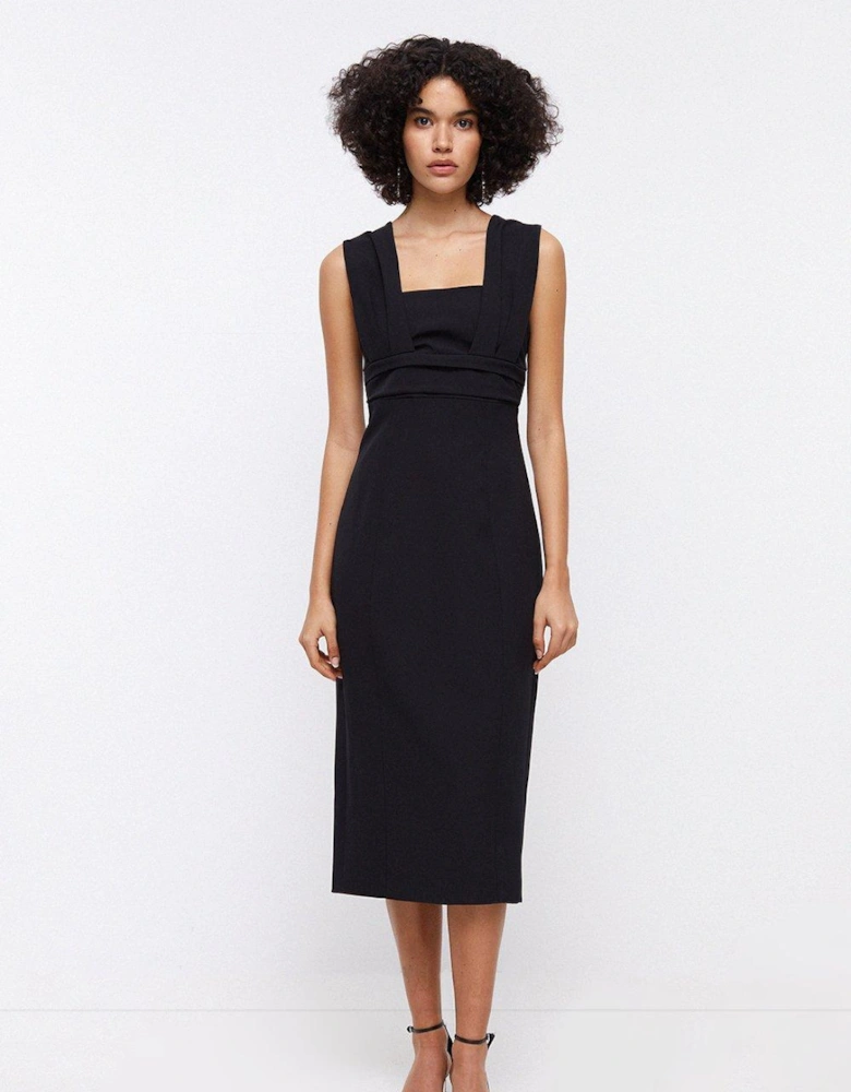 Pleated Strap And Waist Detail Pencil Dress