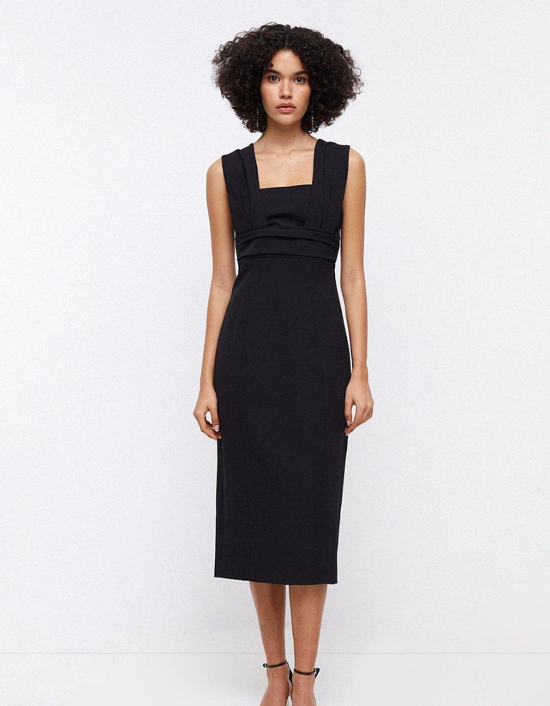Pleated Strap And Waist Detail Pencil Dress, 5 of 4