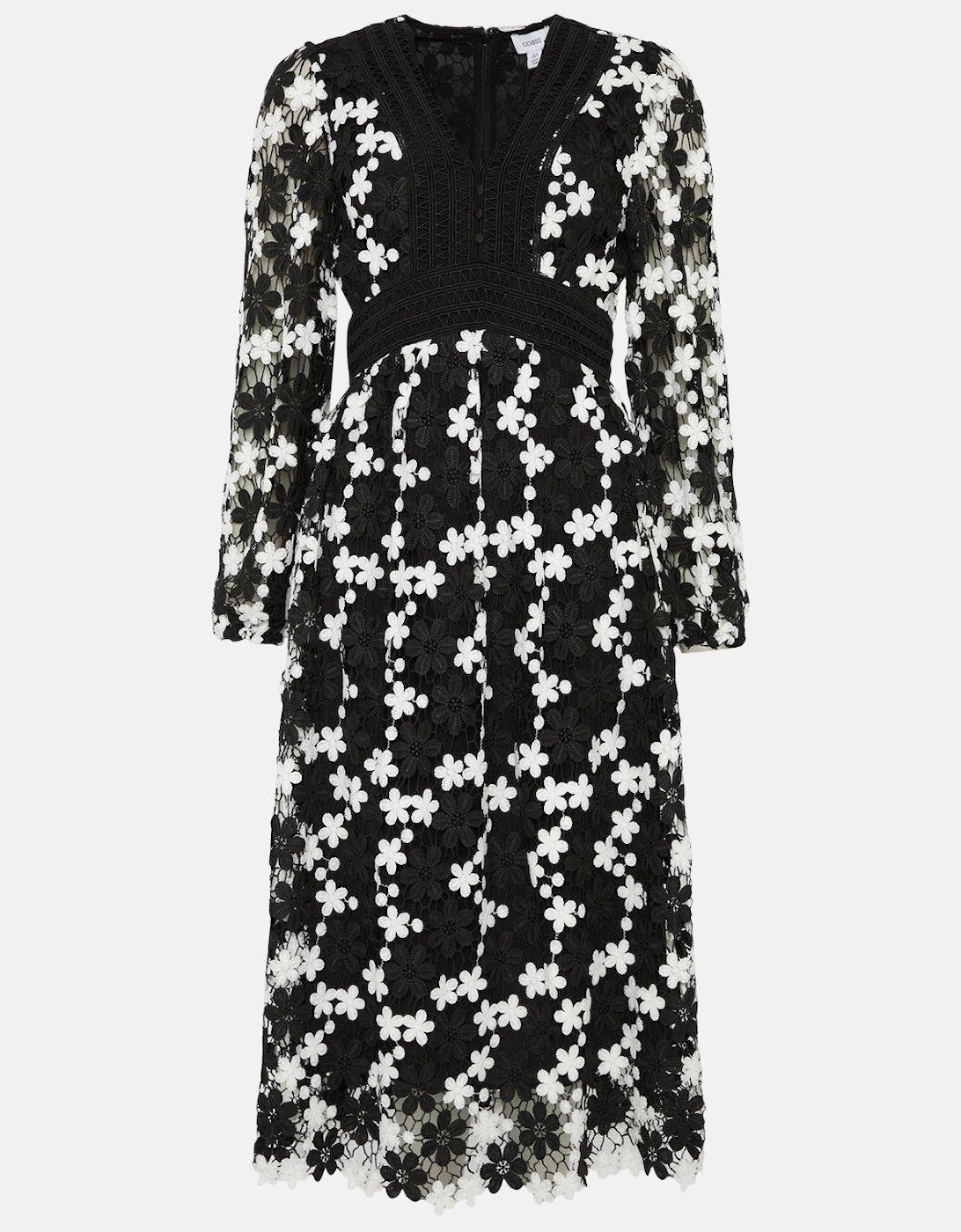 Mono Lace Button Detail Midi Dress