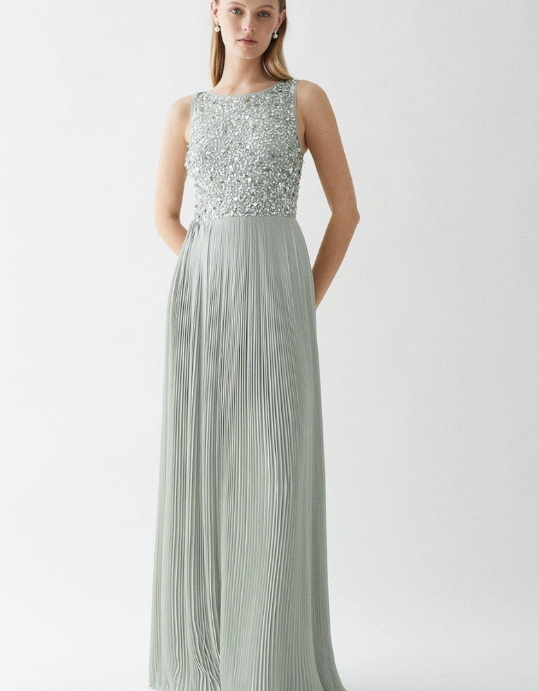 Embellished Top Pleat Skirt Bridesmaids Maxi Dress