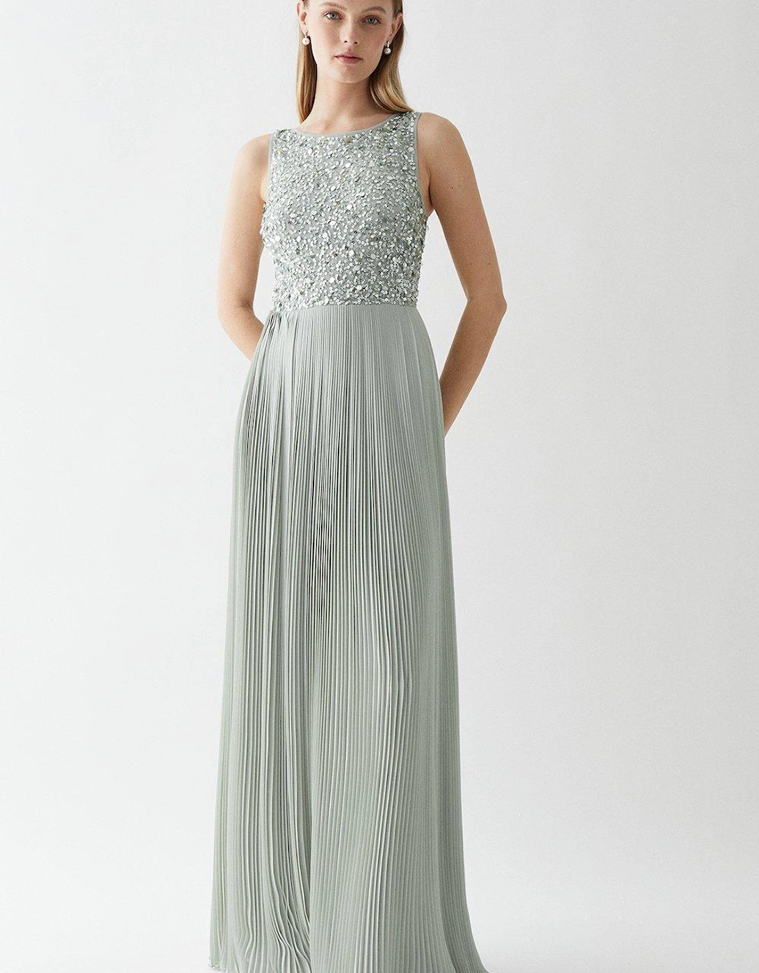 Embellished Top Pleat Skirt Bridesmaids Maxi Dress, 4 of 3