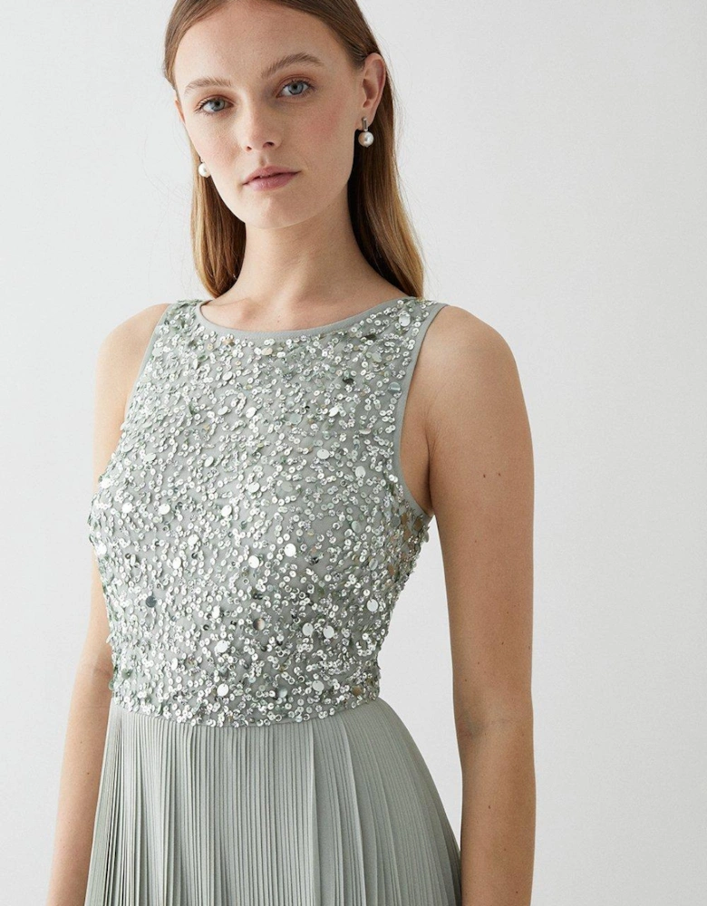 Embellished Top Pleat Skirt Bridesmaids Maxi Dress