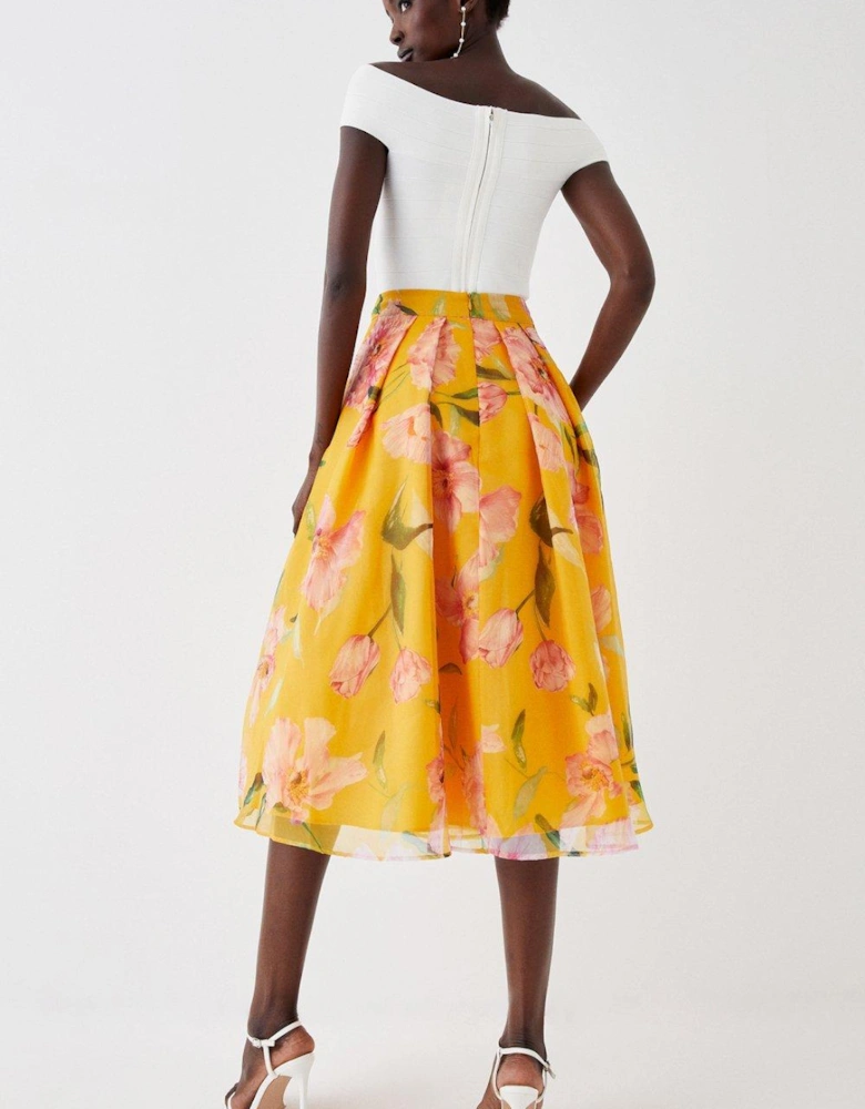 Printed Organza Full Midi Skirt