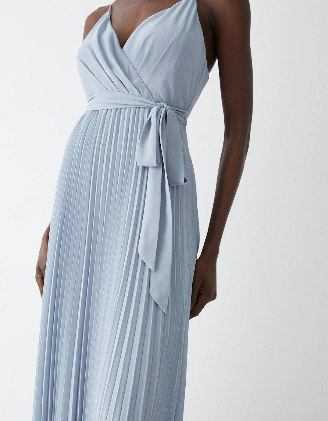 Pleated Hem Sweep Bridesmaids Maxi Dress