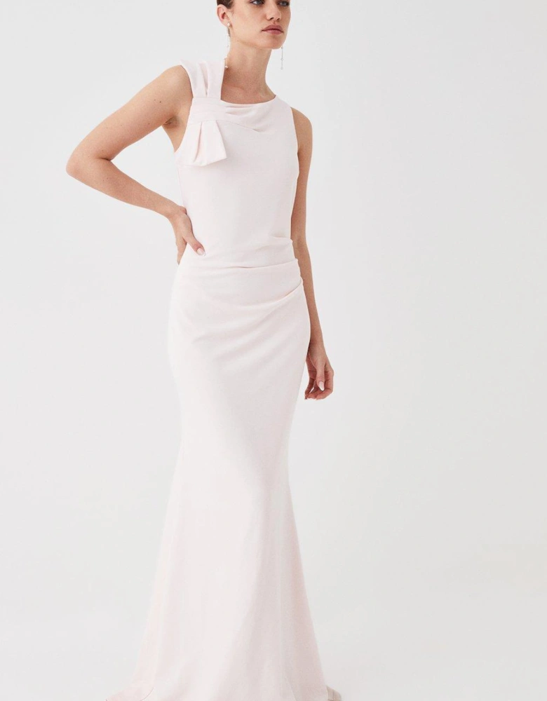 Petite Bow Shoulder Sculpting Crepe Bridesmaids Maxi Dress