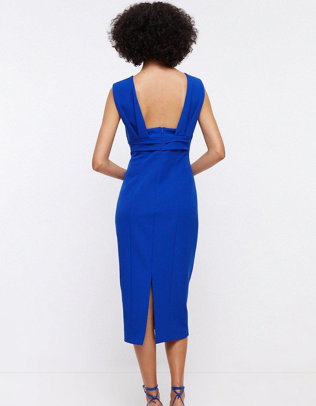 Pleated Strap And Waist Detail Pencil Dress