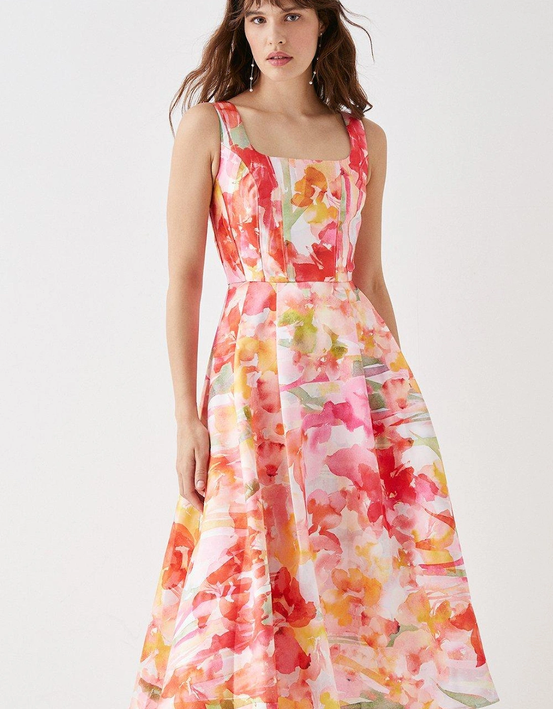 Cut Out Twill Midi Dress In Floral Ombre, 6 of 5