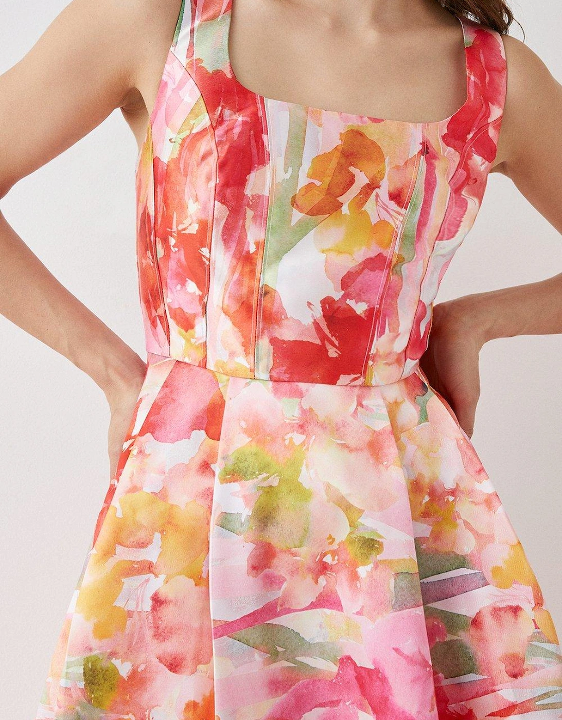Cut Out Twill Midi Dress In Floral Ombre