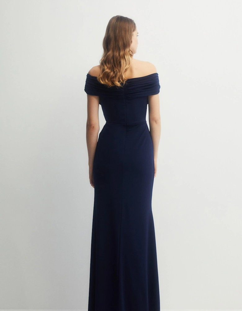 Ruched Bardot Fishtail Slinky Jersey Bridesmaids Maxi Dress