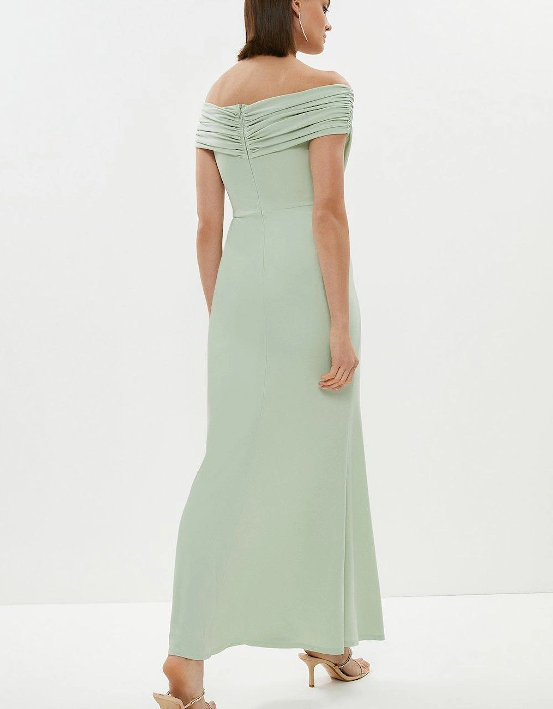 Ruched Bardot Fishtail Maxi Dress