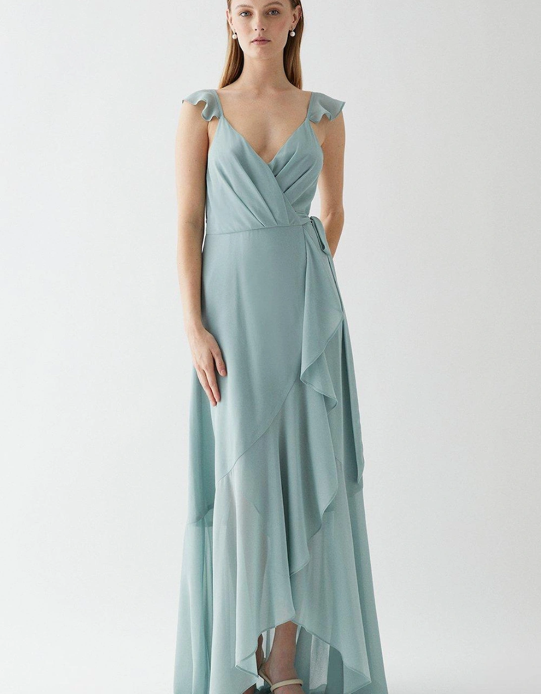 Waterfall Wrap Flutter Sleeve Bridesmaids Dress, 4 of 3