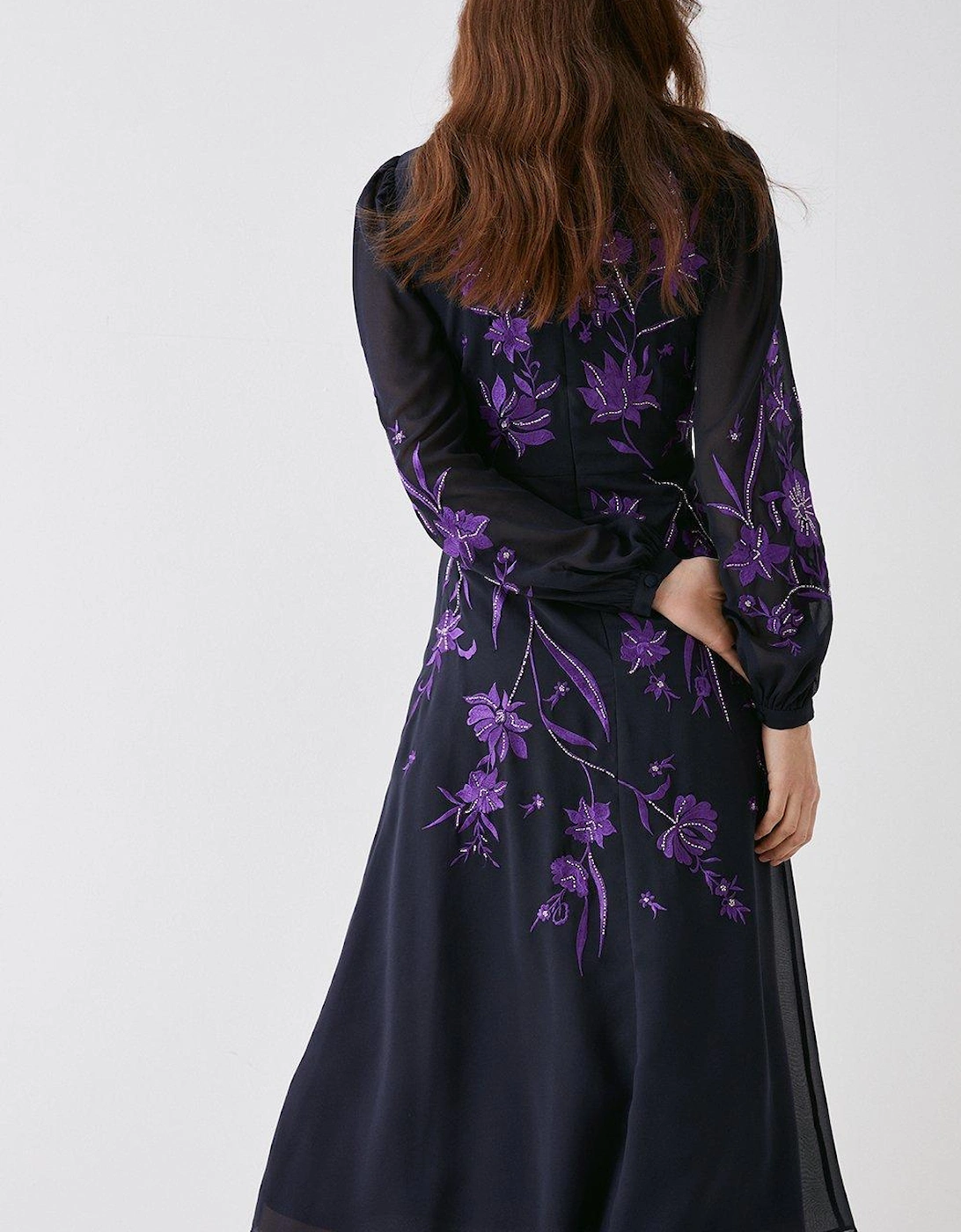 Trailing Dahlia Floral Embroidered Midi Dress