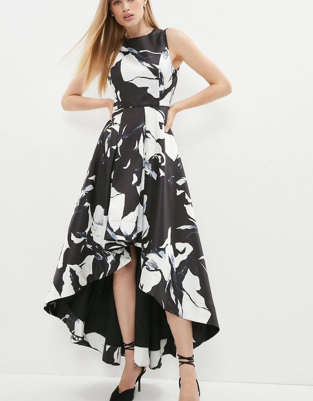 High Low Structured Twill Printed Midi Dress, 5 of 4