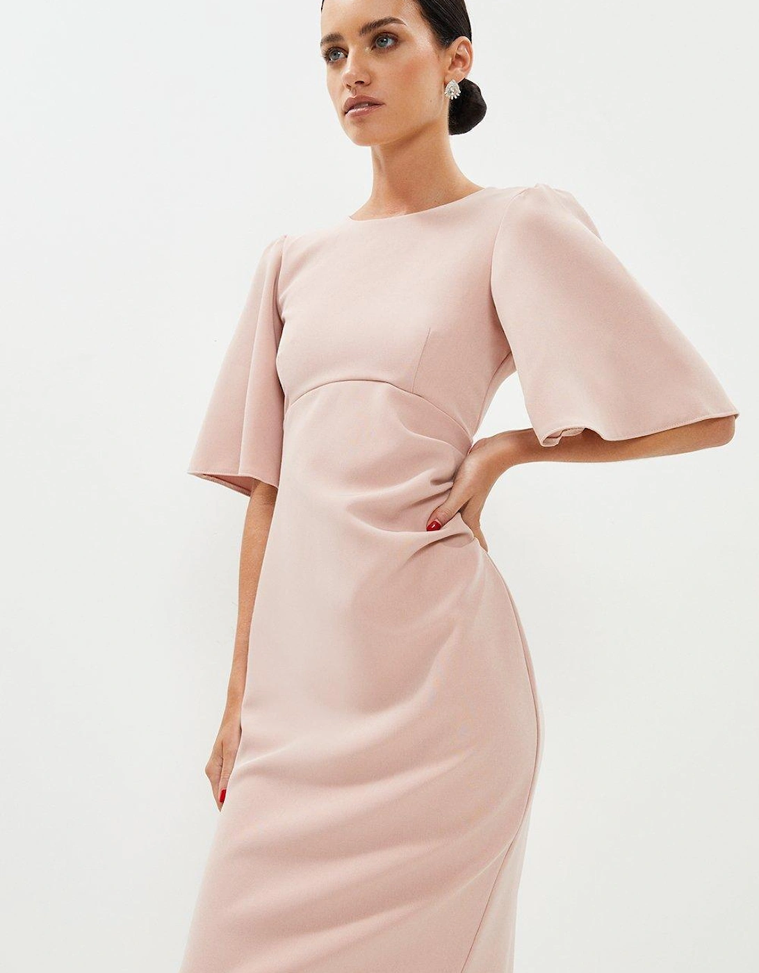 Petite Flare Sleeve Ruche Midi Dress, 5 of 4