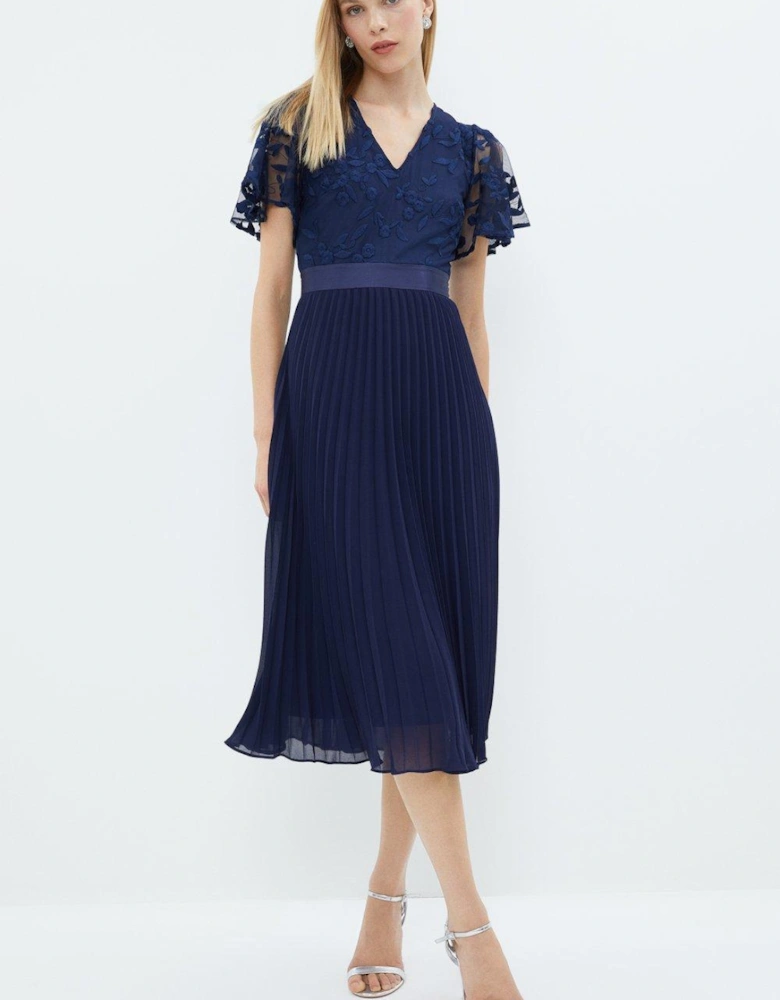 V Neck Embroidered Midi Dress