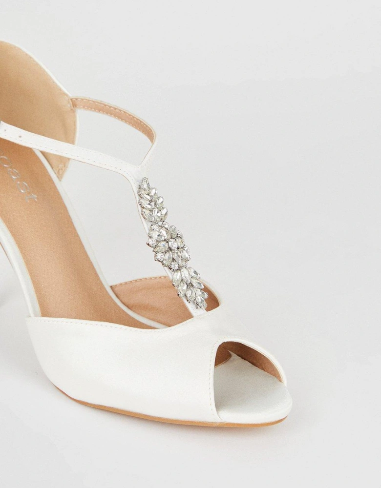 Tasmine Bridal Jewel T-Bar Detail Peeptoe Heeled Courts Shoes