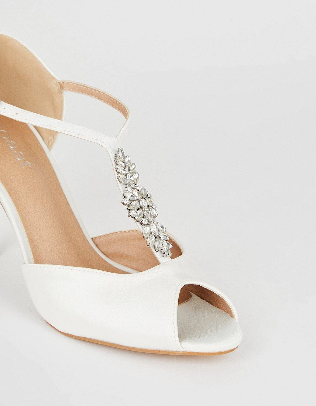 Tasmine Bridal Jewel T-Bar Detail Peeptoe Heeled Courts Shoes