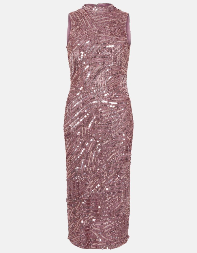 Hand Embellished Fringe Detail Midi Pencil Dress