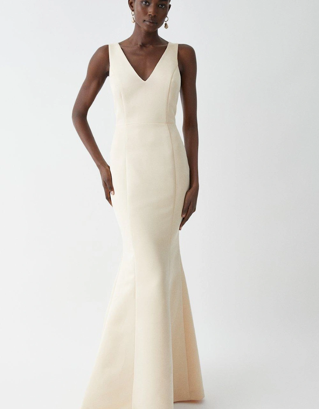 Structured Satin Cross Back Fishtail Bridesmaids Dress, 4 of 3