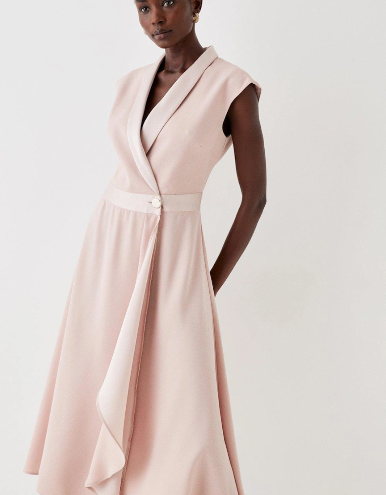 Sleeveless Tux Wrap Fluid Midi Dress