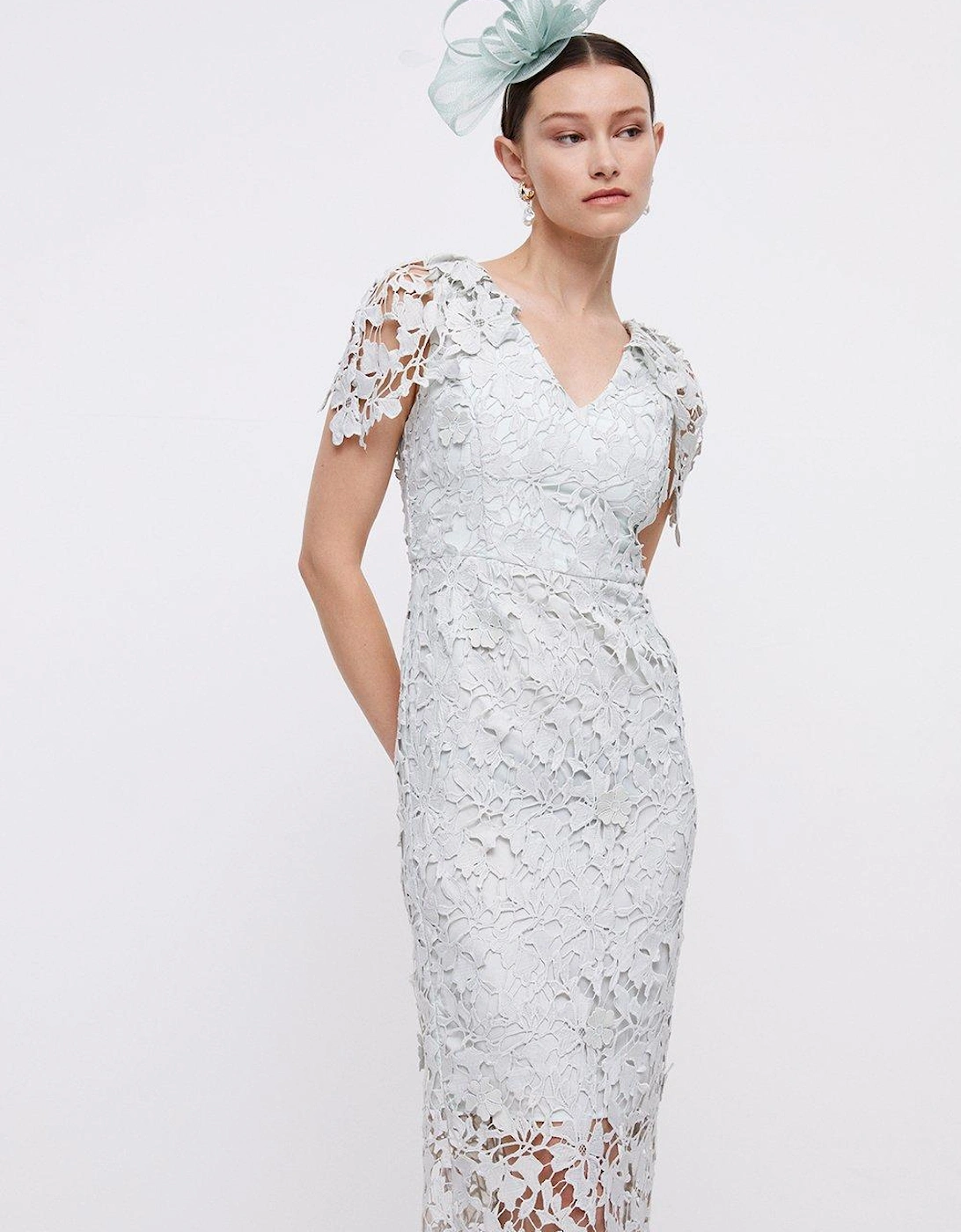 Lace Pencil Dress With Cape Sleeve, 6 of 5
