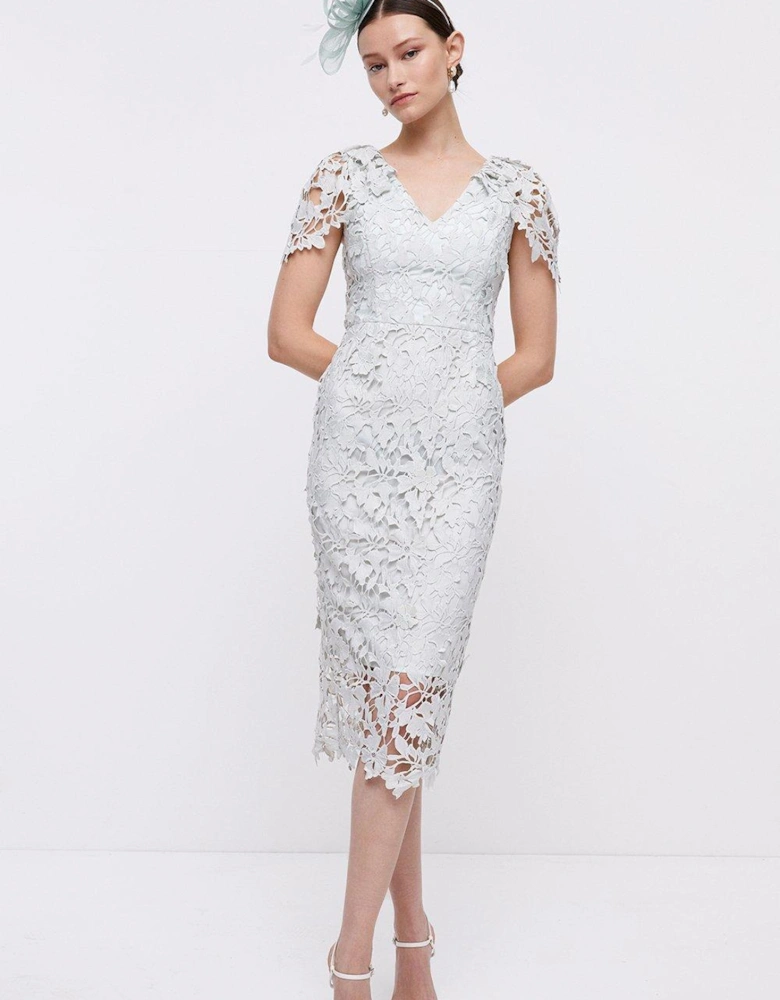 Lace Pencil Dress With Cape Sleeve
