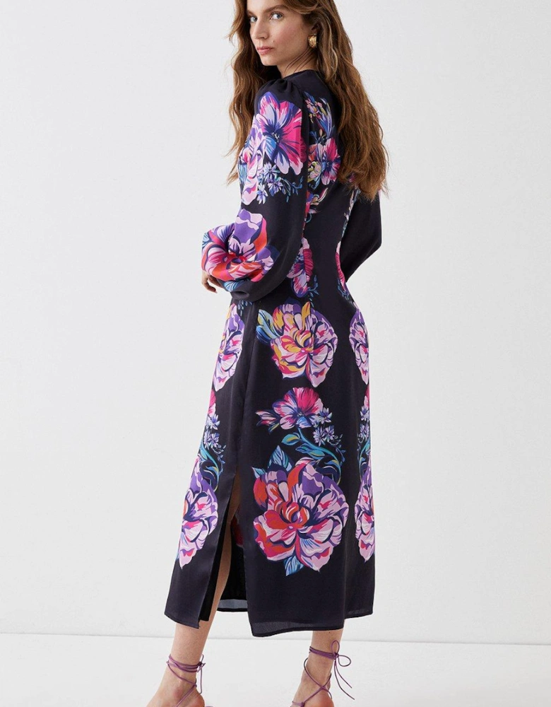 Alexandra Farmer Placement Volume Sleeve Midi Dress
