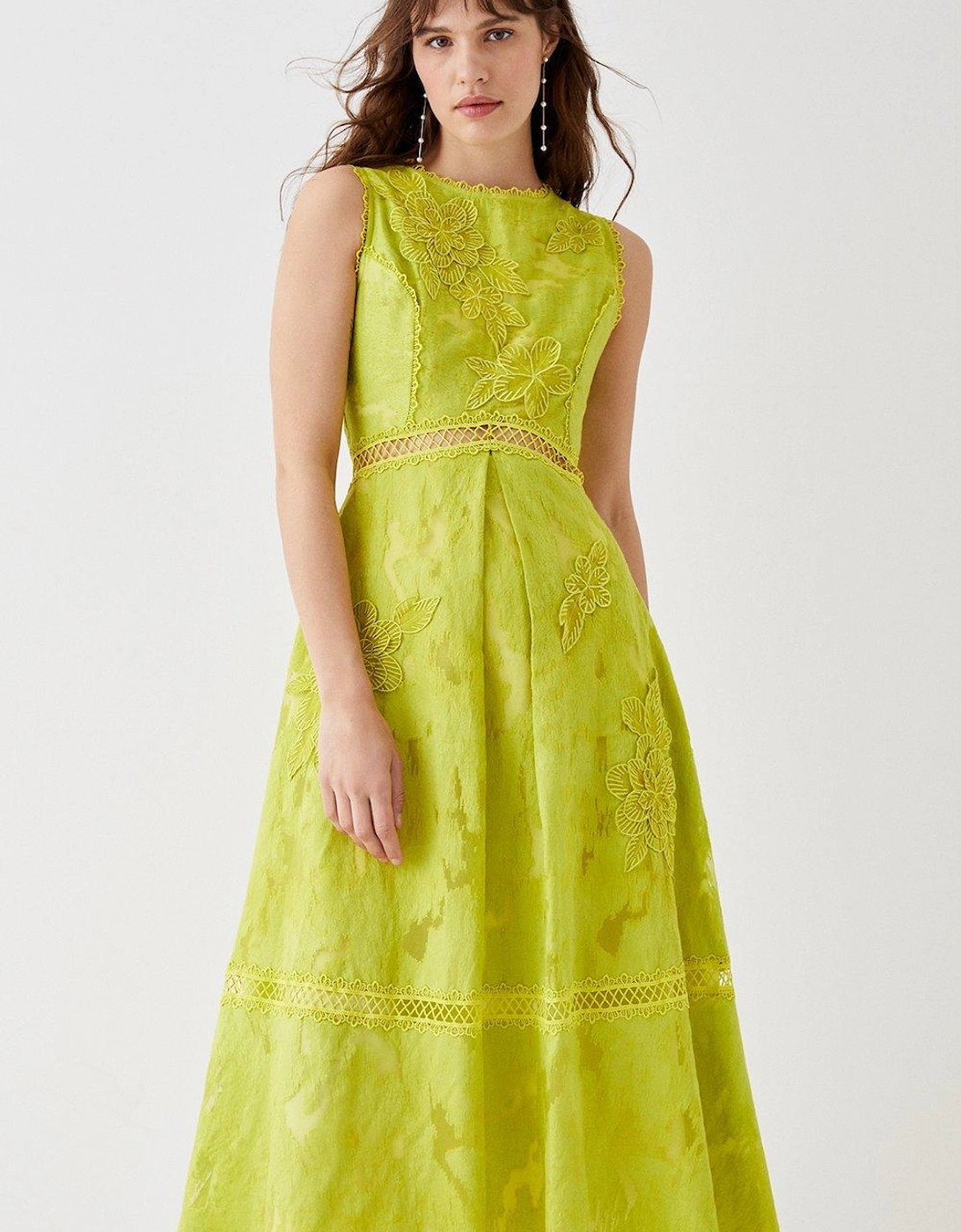 Premium Jacquard Midi Dress With Floral Applique, 6 of 5