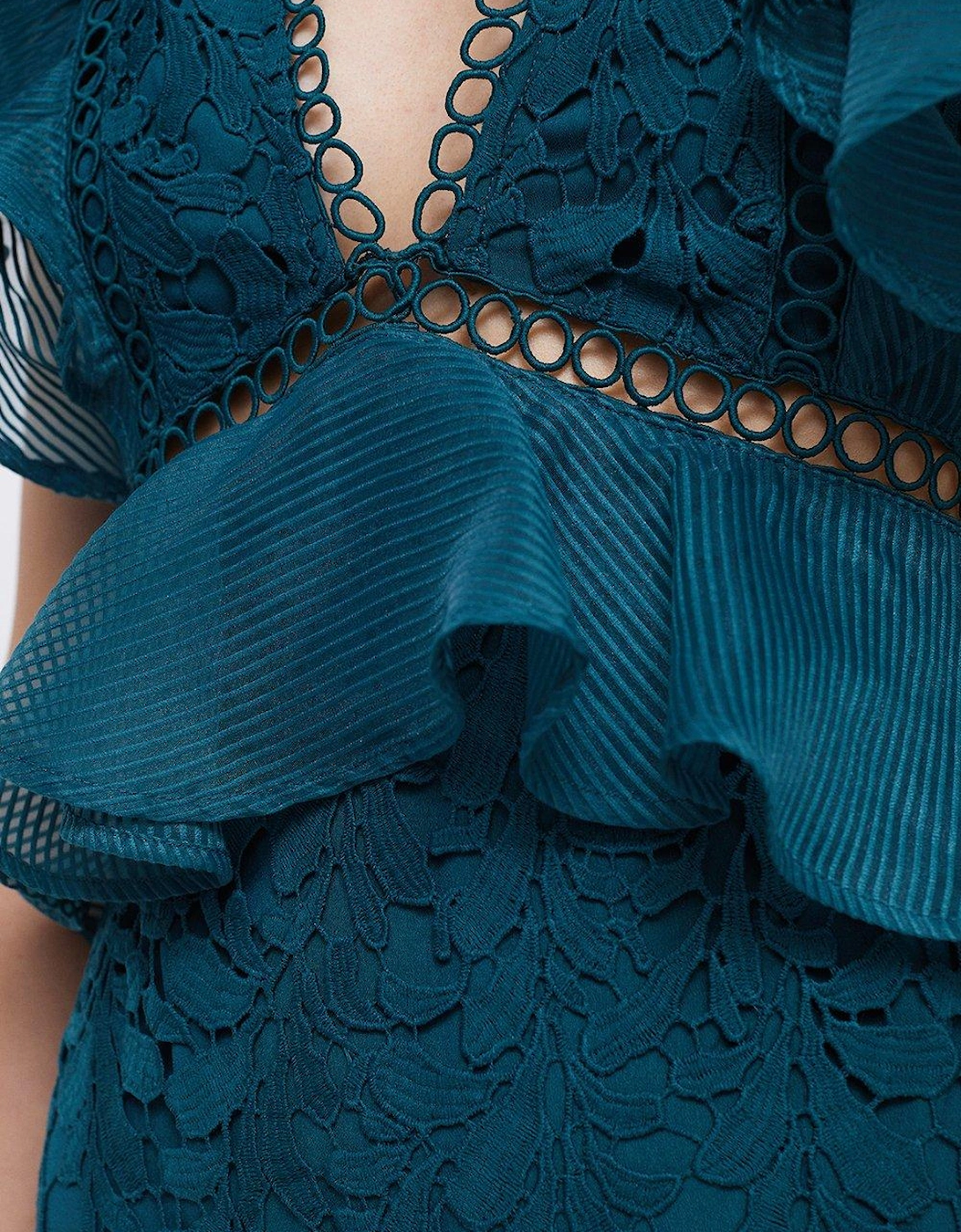 Lisa Tan Organza Lace Mix Frill Sleeve Pencil Dress