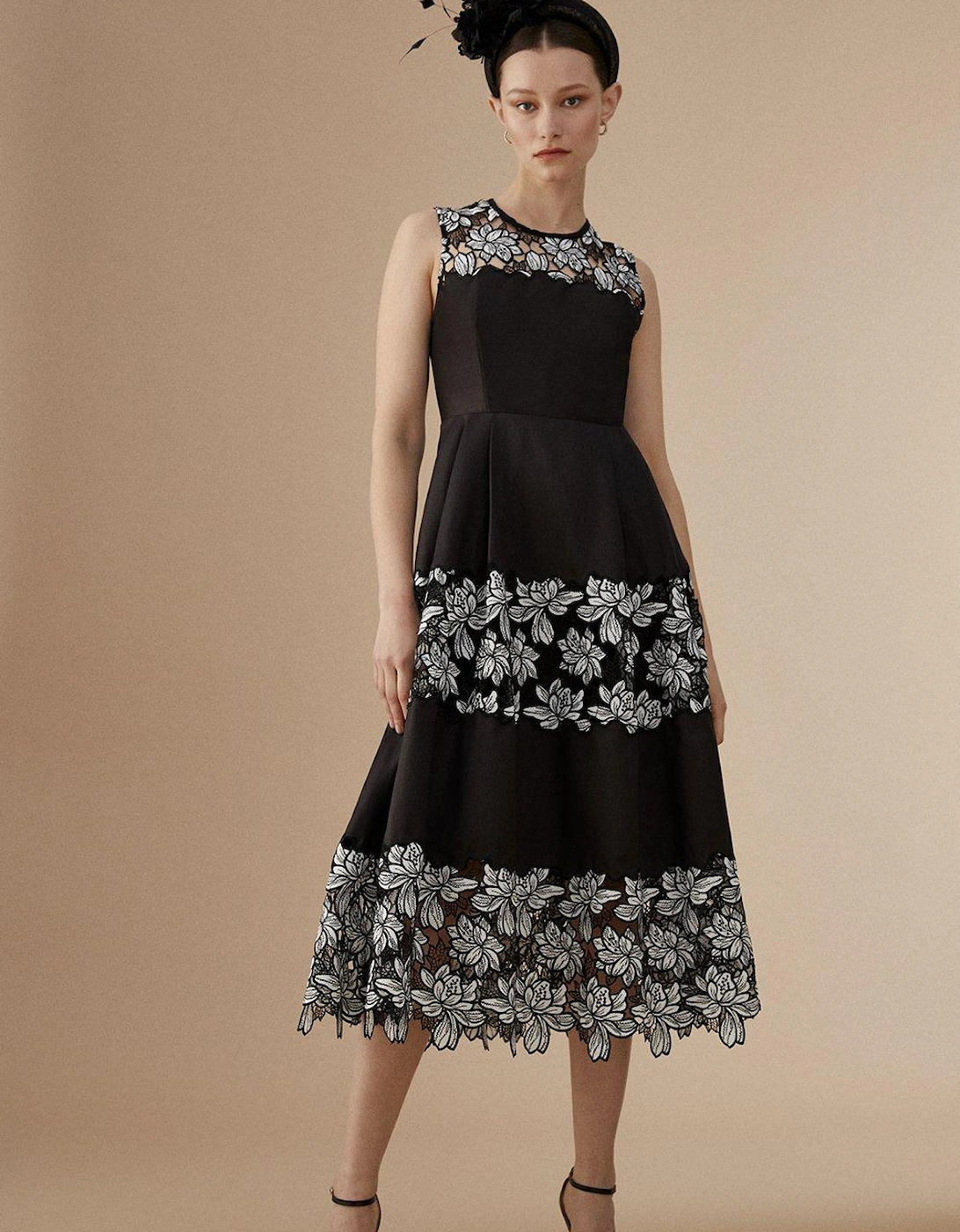 Lisa Tan Corded Lace Panelled Full Skirt Midi Dress, 7 of 6