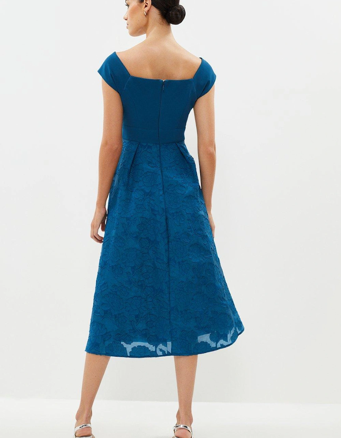 Petite Bardot Neck Embroidered Midi Dress